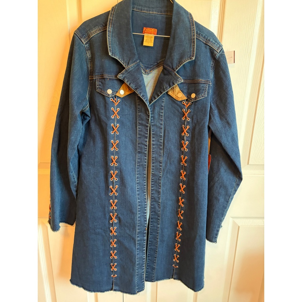 Scully Western Denim Duster Jacket Lace Up Front Sleeve Blue XL NWT HC640